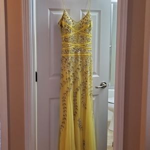Night Way Collection Brand. Yellow, Silver, Sequence Gown. Like New.